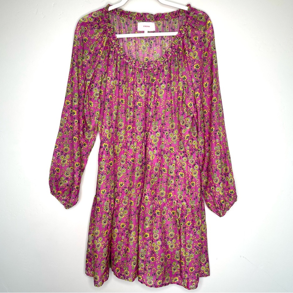 XiRENA Dalyn Mini Dress Small Pink Amethyst Floral Off Shoulder Peasant Silk - Picture 3 of 11